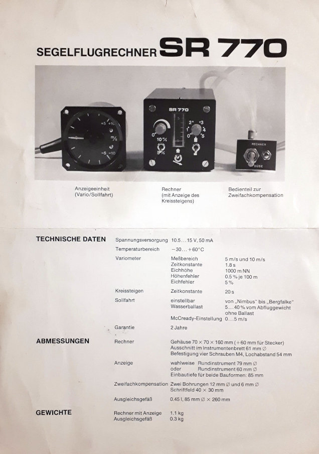 Segelflugrechner SR 770 Vario Anzeige